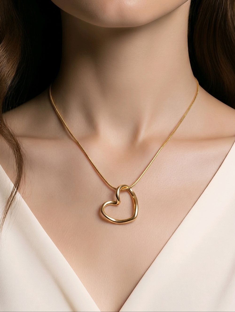 Gold Heart Pendant Necklace Snake Chain Titanium Steel Sweet Romantic Love Gift